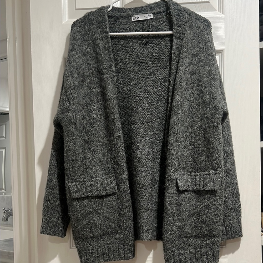 Zara Charcoal Gray Open-Front Knit Cardigan